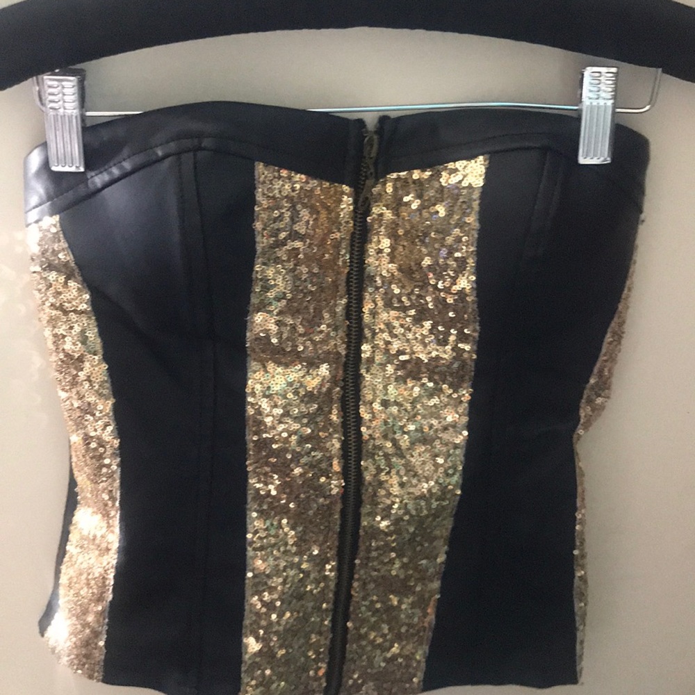 Gold/Black front zip corset top
